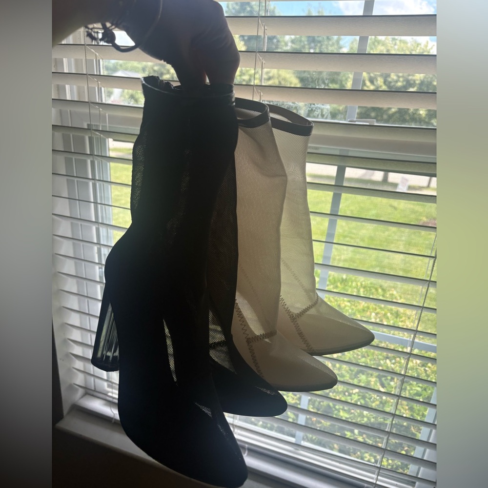 Sheer Mesh Sock Boots - Black and nude